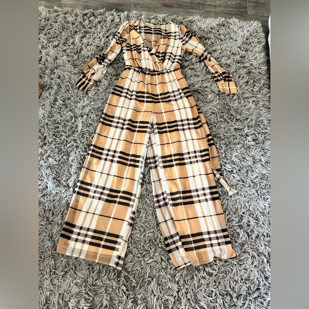Pinstripe long sleeve jumpsuit